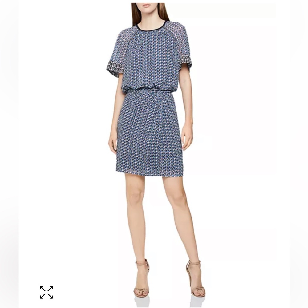 Reiss Heidi Diamond-Print Short Sleeve Mini Dress